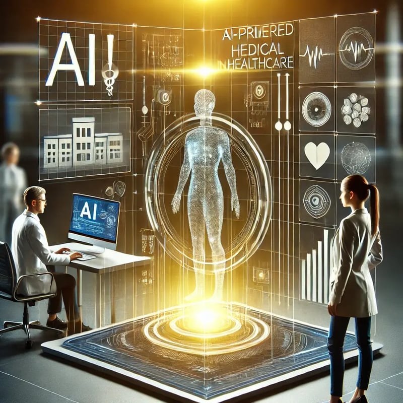 DALL·E 2025-03-20 10.42.48 - A modern, minimalist, futuristic digital graphic illustrating AI-driven advancements in healthcare. The design follows a structured and sleek technolo