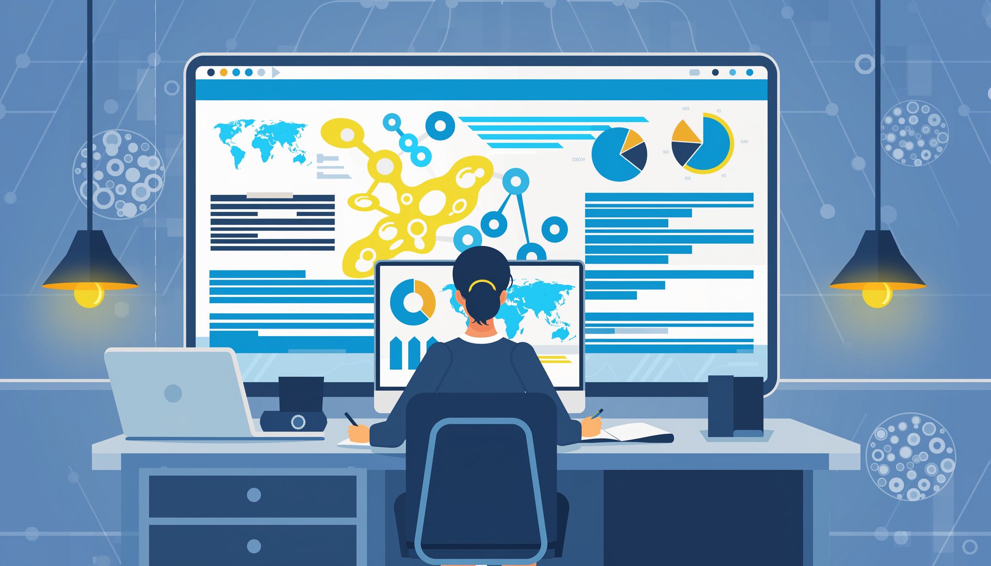 Firefly_Serious modern business-cartoon illustration of a person learning about AI alone at t 274076